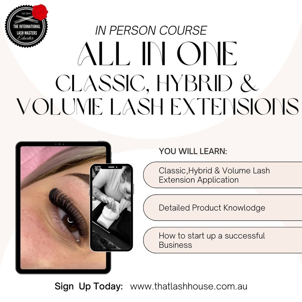In Person ALL-IN-ONE Classic Hybrid & Volume Lash Extension Course - Mackay QLD
